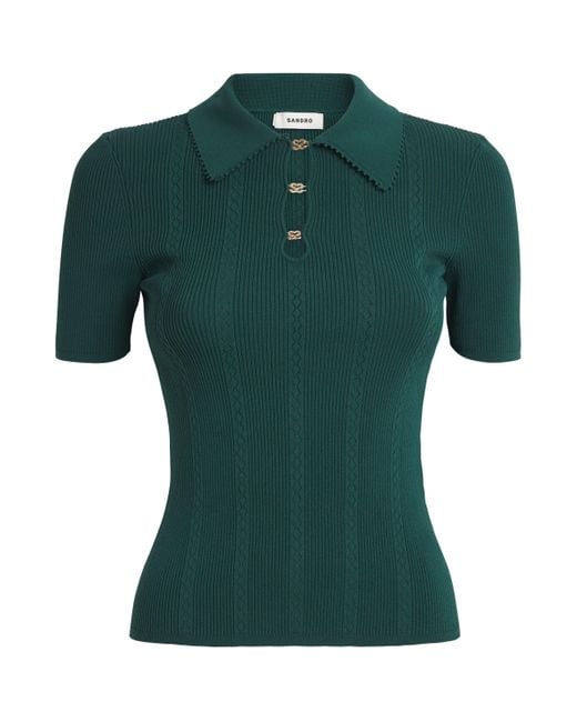 Sandro Green Pointelle-Knit Polo Shirt