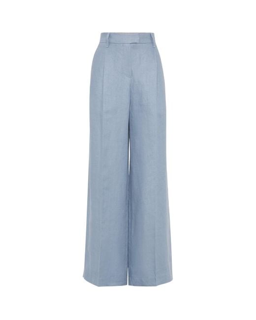 Brunello Cucinelli Blue Hemp-Linen Gabardine Loose Trousers
