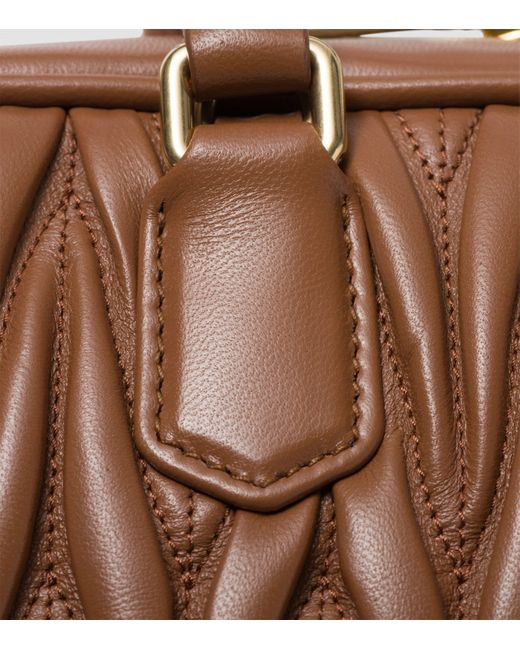 Miu Miu Brown Small Matelassé Leather Arcadie Top-Handle Bag