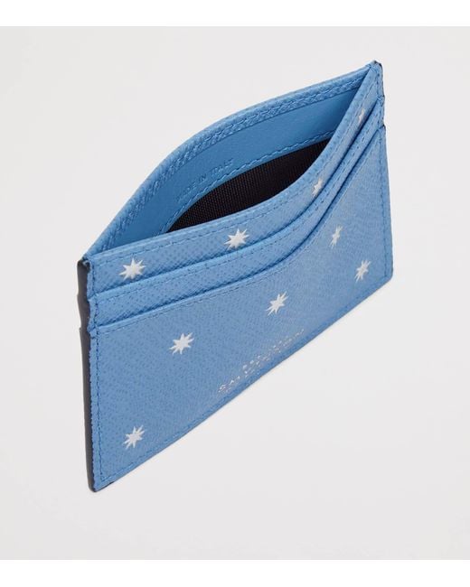 Smythson Blue Panama Leather Stars Card Holder