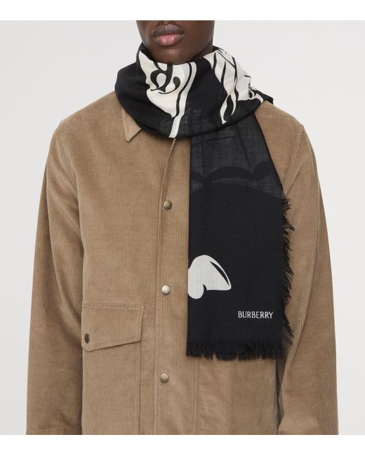 Burberry Black Wool Wide Ekd Scarf