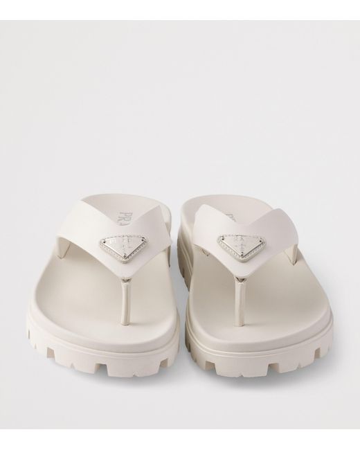 Prada White Rubber Logo Thong Sandals for men
