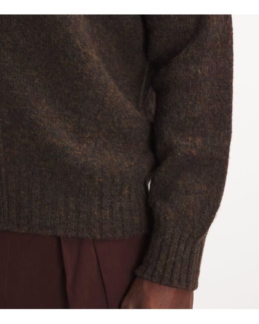 Sunspel Brown Brushed Wool Shetland Cardigan for men