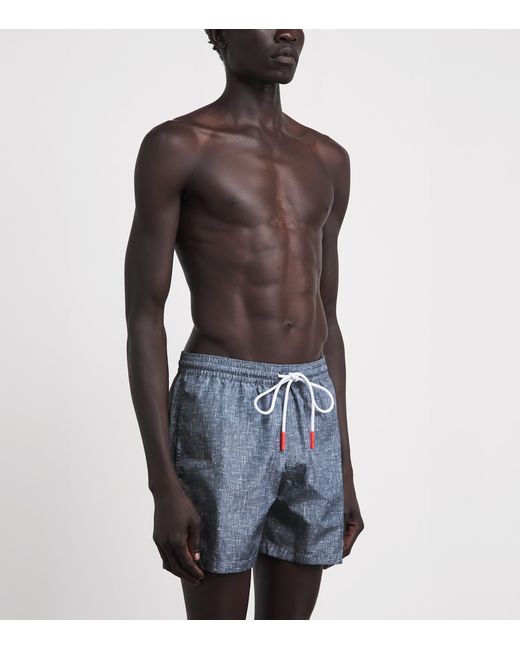 Isaia Blue Printed Swim Shorts for men