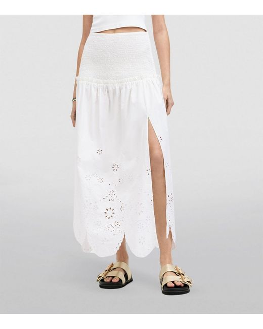 AllSaints White Embroidered Alex Maxi Skirt