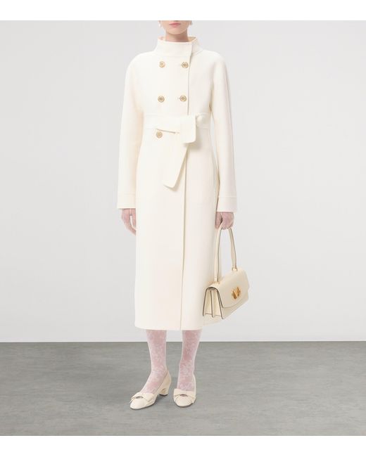 Valentino White Wool-Cashmere Double-Breasted Overcoat
