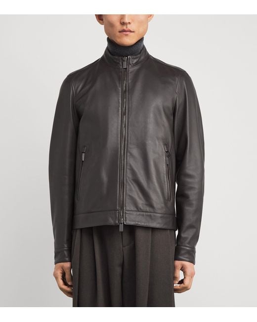 Canali Gray Leather Jacket for men