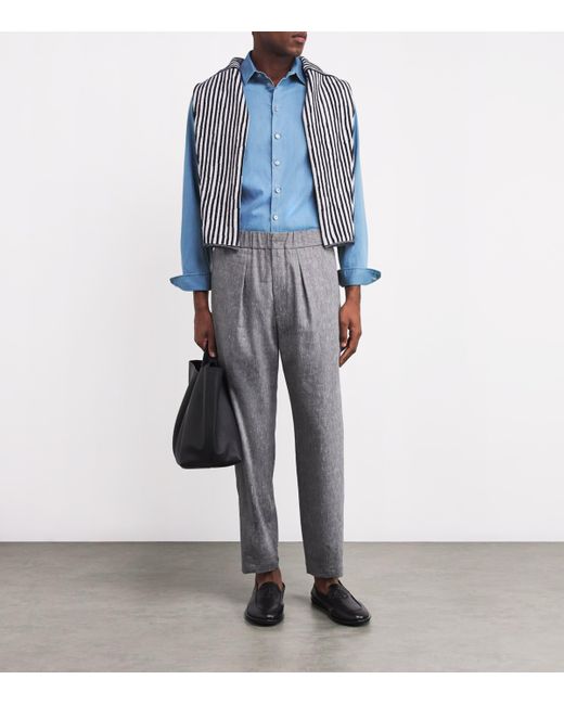 Giorgio Armani Blue Cotton Long-Sleeve Shirt for men