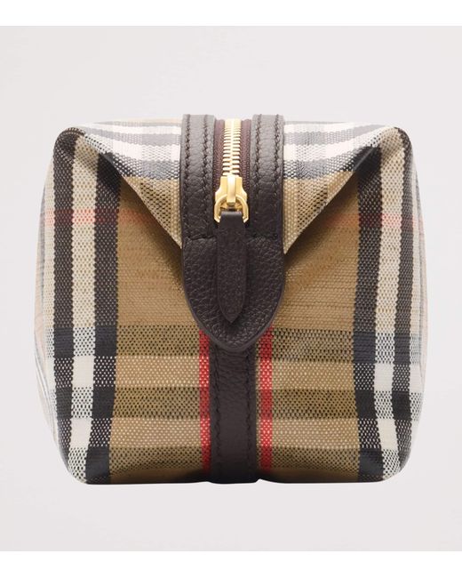 Burberry Brown Leather-Trim Check Highlands Travel Pouch for men