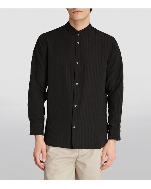 Emporio Armani Black Collarless Textured Shirt for men