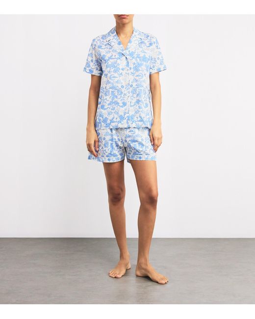 Harrods Blue Cotton Short-Sleeve Pyjama Set