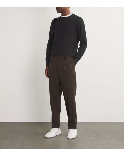 Brioni Black Cotton-Silk-Cashmere Trama Weave Sweater for men