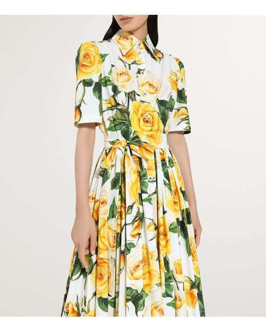 Dolce & Gabbana Yellow Cotton Floral Midi Dress