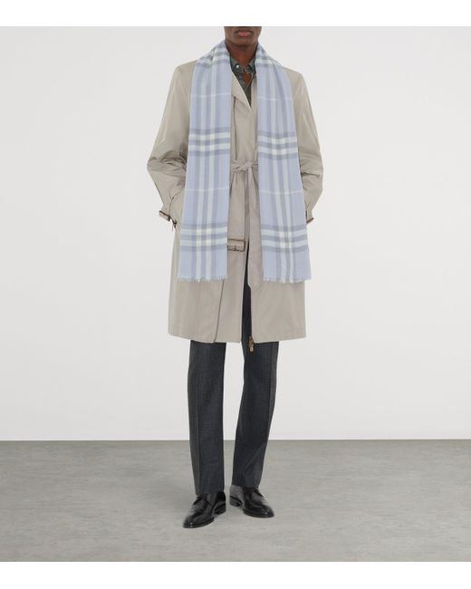 Burberry Blue Wool Wide Check Scarf