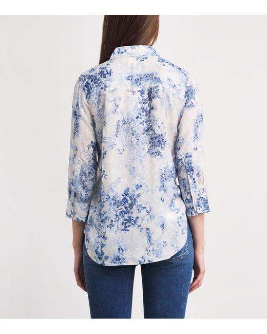 L'Agence Blue Satin Printed Camille Blouse