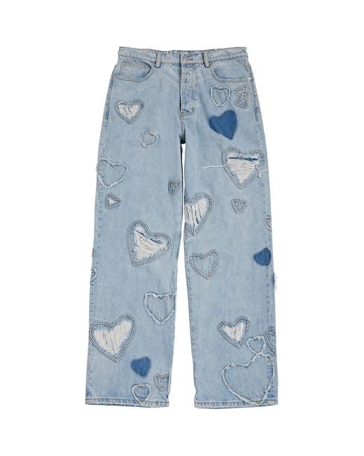 NAHMIAS Blue Heart Patchwork Jeans for men