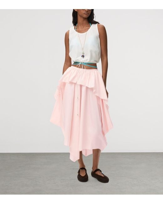 Loewe Pink X Paula's Ibiza Cotton Draped Midi Skirt