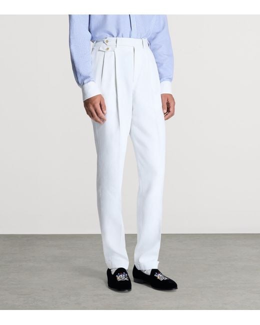 Dunhill White Linen Double-Pleated Formal Trousers for men