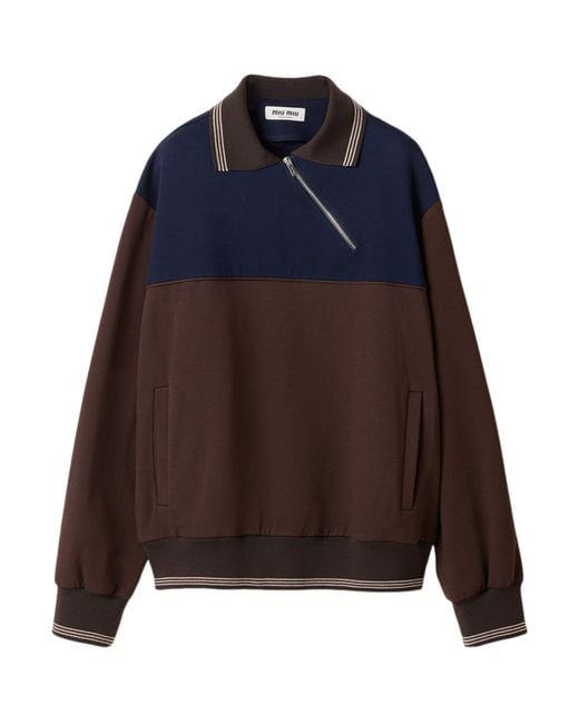 Miu Miu Blue Asymmetric-Zip Polo Sweatshirt