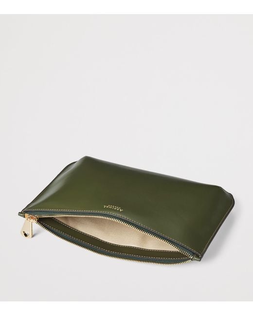 Aspinal Green Large Leather Ella Pouch