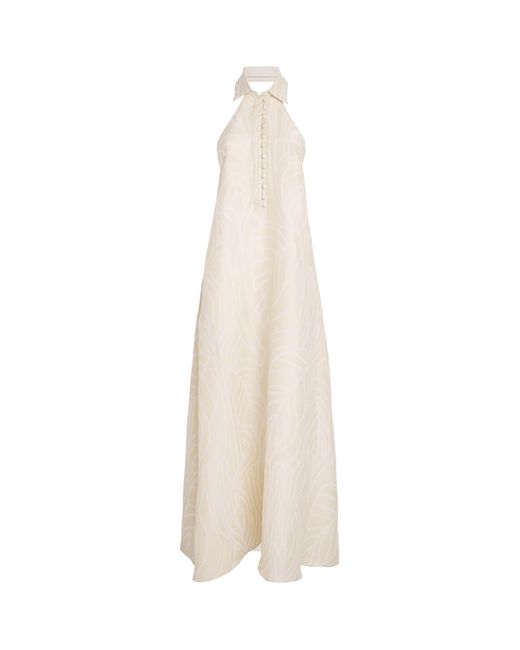 ‎Taller Marmo White Linen Barbara Halterneck Maxi Dress