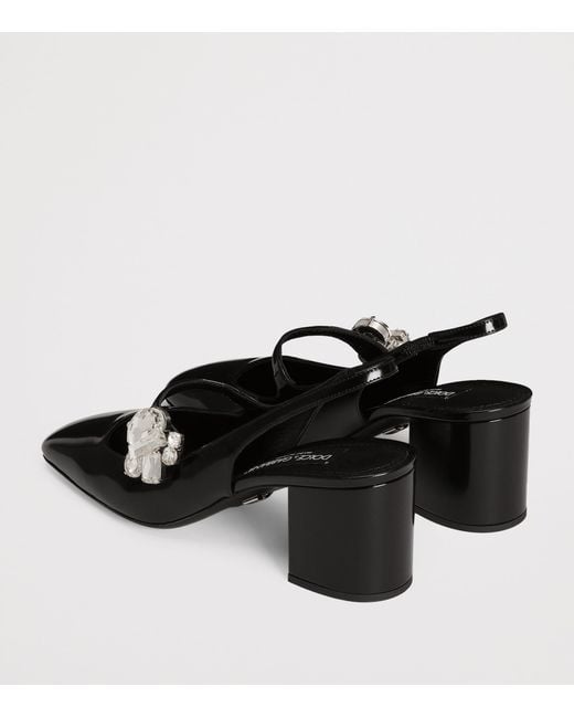 Dolce & Gabbana Black Leather Embellished Slingback Heels 60