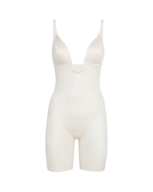 Spanx White Suit Your Fancy Plunge Mid-Thigh Bodysuit