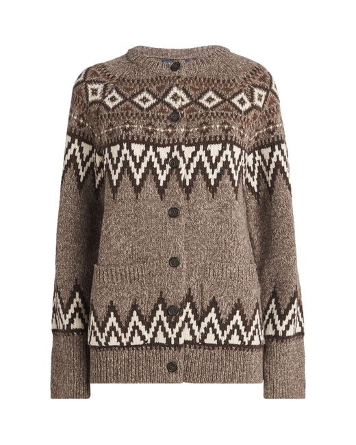 Polo Ralph Lauren Brown Wool-Blend Fair Isle Cardigan