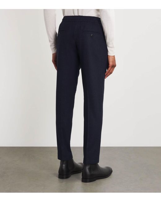 Isaia Blue Wool-Cashmere-Blend Drawstring Trousers for men
