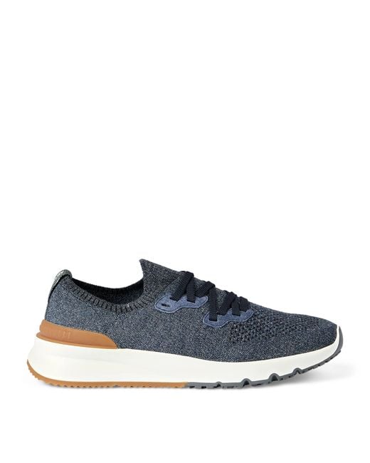 Brunello Cucinelli Blue Cotton-Blend Chiné-Knit Sneakers for men