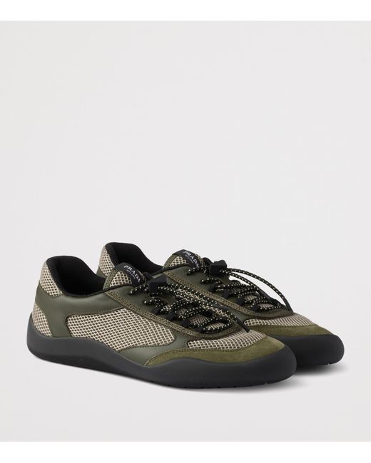 Prada Black Leather-Mesh Speedrock Sneakers