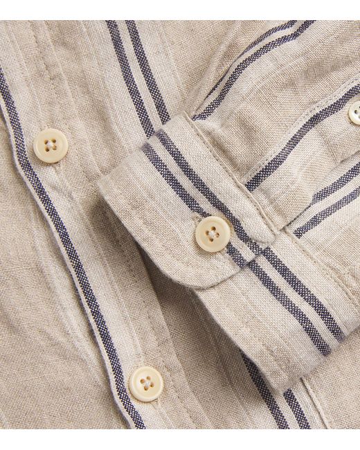 Oliver Spencer Natural Linen Striped Grandad Shirt for men