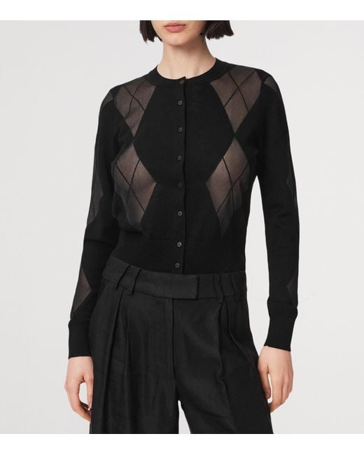 AllSaints Black Wool-Blend Argyle Bern Cardigan