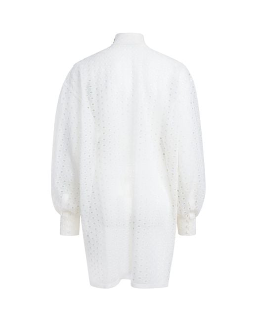 Alaïa White Silk Eyelet Tunic Top