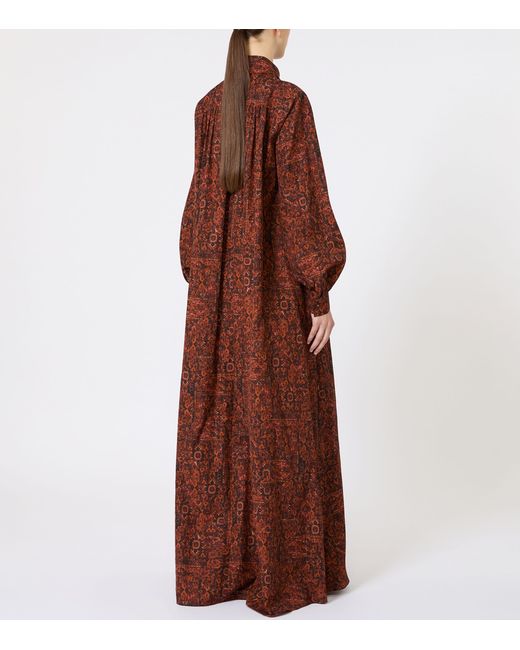 Max Mara Brown Cotton Printed Kaftan Maxi Dress