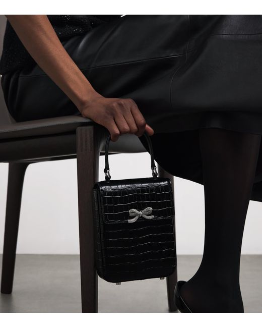 Self-Portrait Black Mini Croc-Embossed Leather Top-Handle Bag