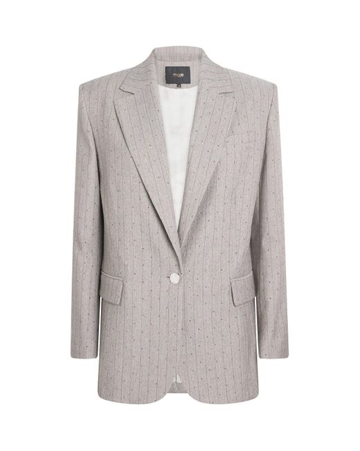 Maje Gray Embellished Stripe Blazer