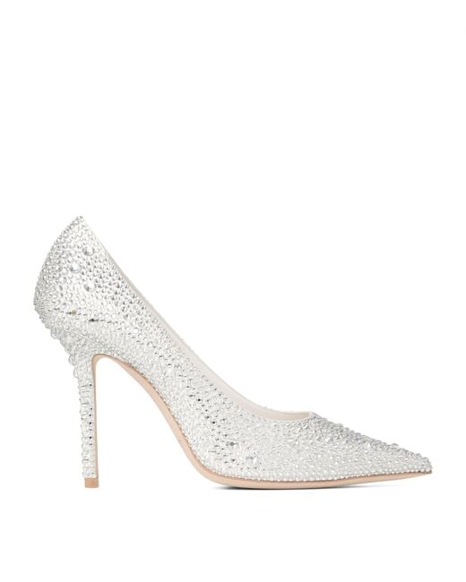 Jimmy Choo White Love 100 Embellished Satin Pumps