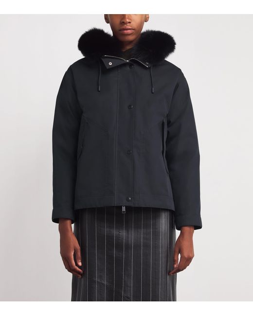 Yves Salomon Black Waterproof Fur-Trim Parka Coat