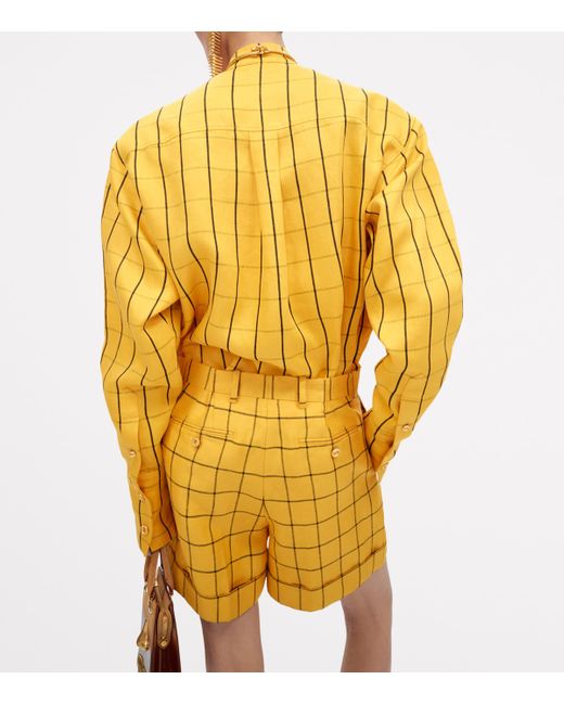 Schiaparelli Yellow Linen Low-Rise Key Shorts