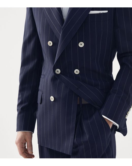 Brunello Cucinelli Blue Virgin Wool Pinstripe Blazer for men