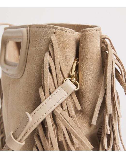 Maje Natural Suede Fringed M Top-Handle Bag