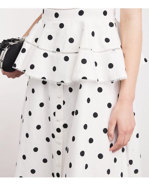Self-Portrait White Linen-Cotton Polka Dot Midi Dress