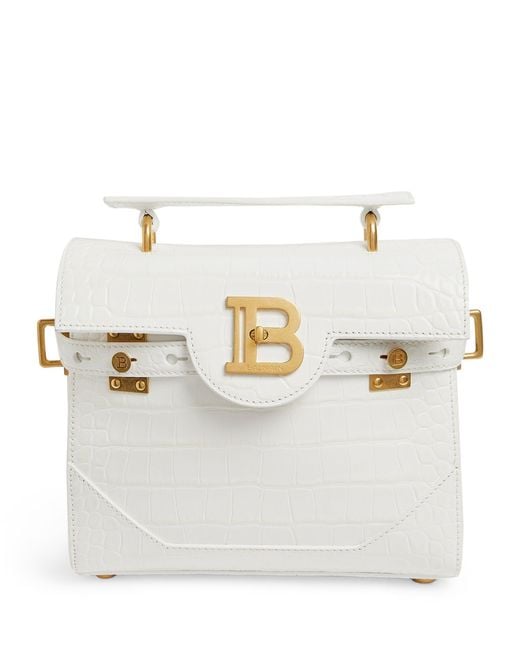Balmain Leather Croc-embossed B-buzz 23 Shoulder Bag in White | Lyst Canada