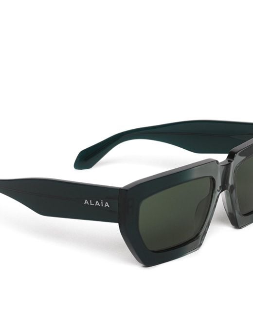 Alaïa Green Acetate Melted Rectangular Sunglasses