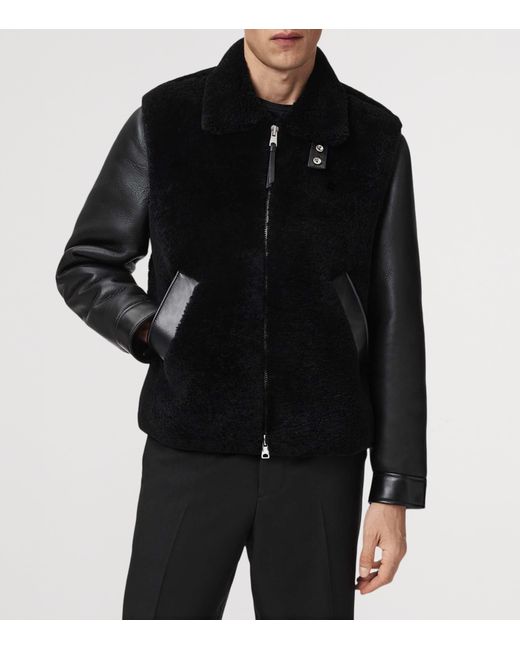 AllSaints Black Shearling-Leather Conyer Jacket for men
