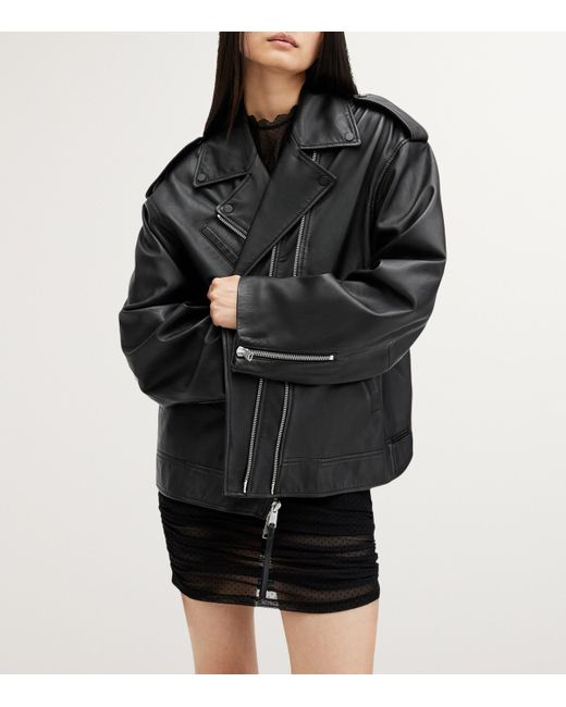 AllSaints Black Leather Daylen Biker Jacket