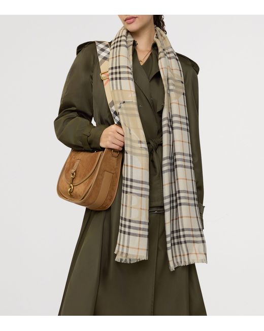 Burberry Natural Wool-Silk Ekd Check Wide Scarf