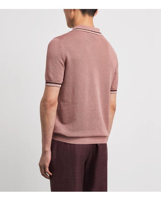 Isaia Pink Silk-Linen Open-Collar Polo Shirt for men
