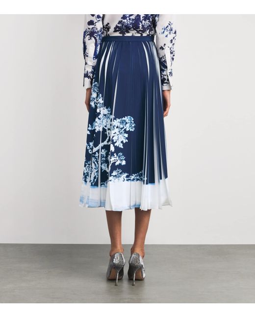 Erdem Blue Crepe Pleated Midi Skirt